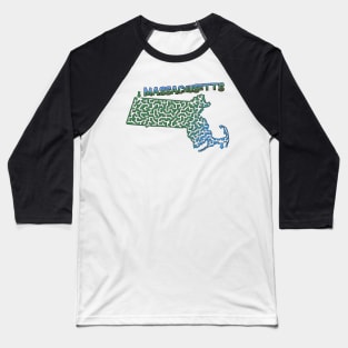 Massachusetts State Outline Maze & Labyrinth Baseball T-Shirt